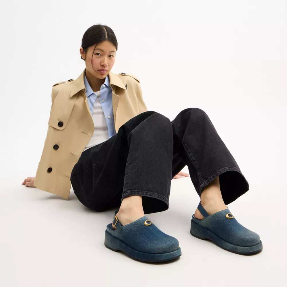 Sculpted C Platform Clog In Loved Denim - Dark Indigo