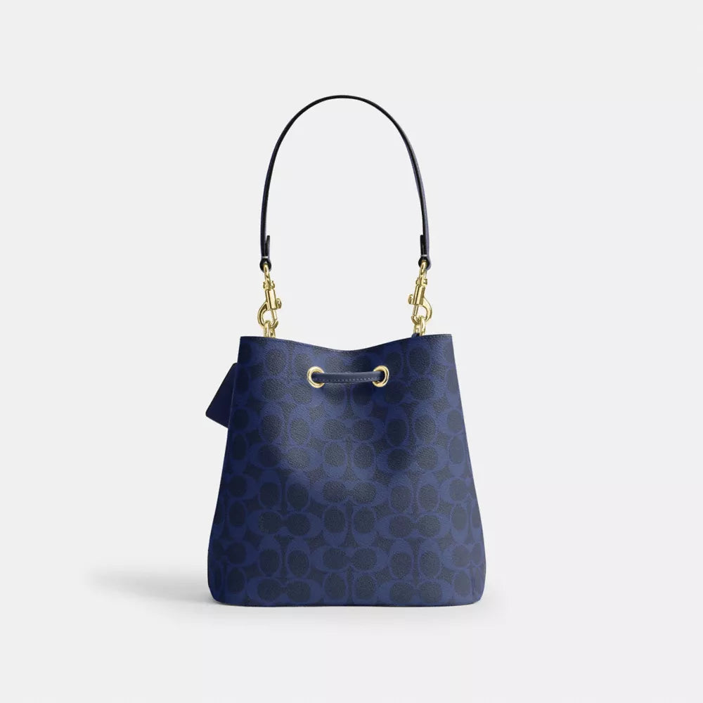 Rowan Bucket Bag In Signature Canvas - Signature Canvas/Gold/Navy