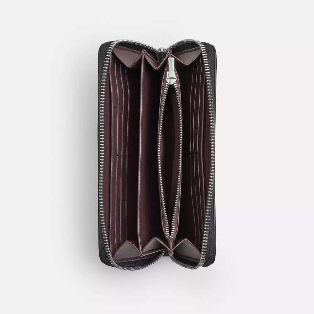Long Zip Around Wallet - Suede/Silver/Black
