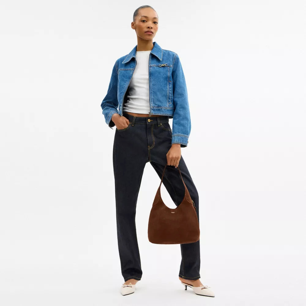Brooklyn Shoulder Bag 28 - Suede/Brass/Warm Brown