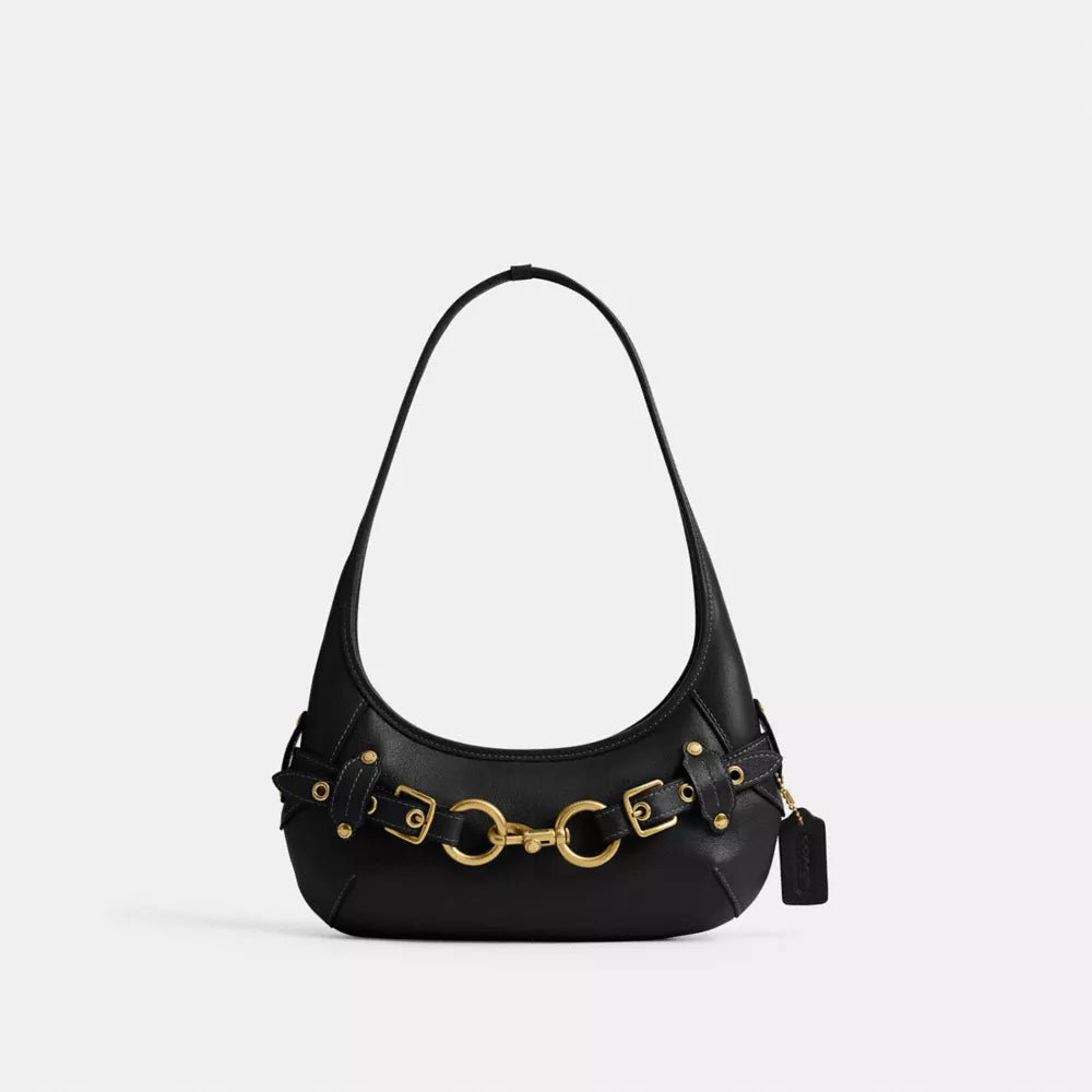 Belted Ergo Shoulder Bag 26 - Natural Grain Leather/Brass/Black
