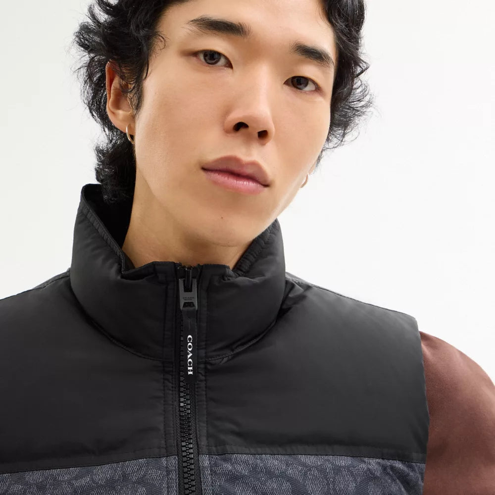 Signature Down Vest In Recycled Polyester - Charcoal Signature