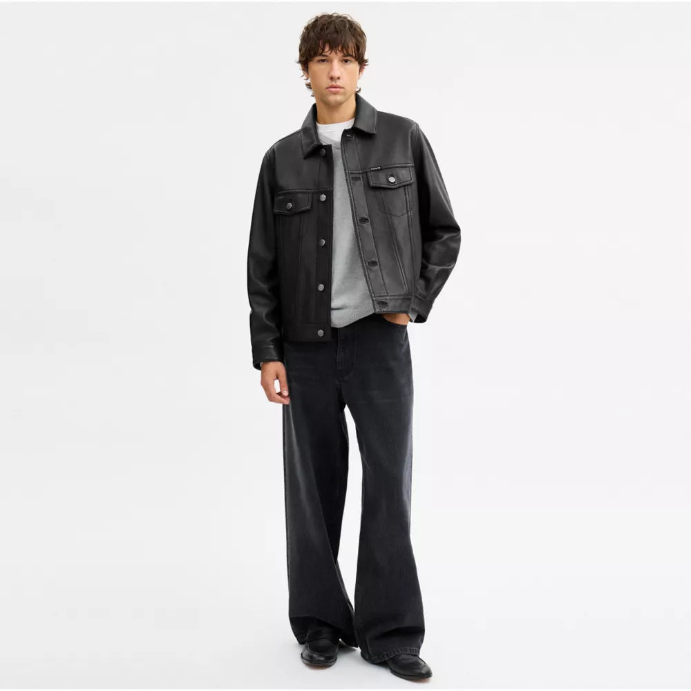 Leather Trucker Jacket - Black