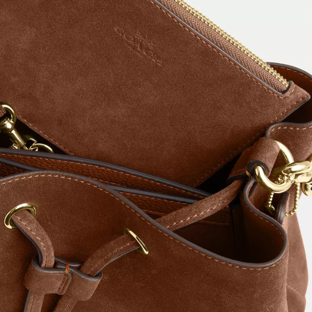 Rowan Bucket Bag - Suede/Gold/Warm Brown