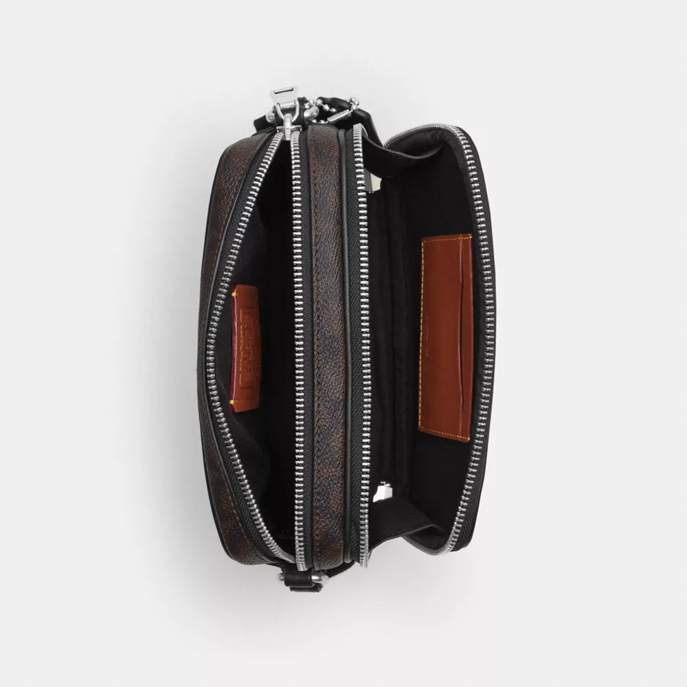 Colton Crossbody Bag 19 In Signature Canvas with Patches - Signature Canvas/SV/Walnut/Black