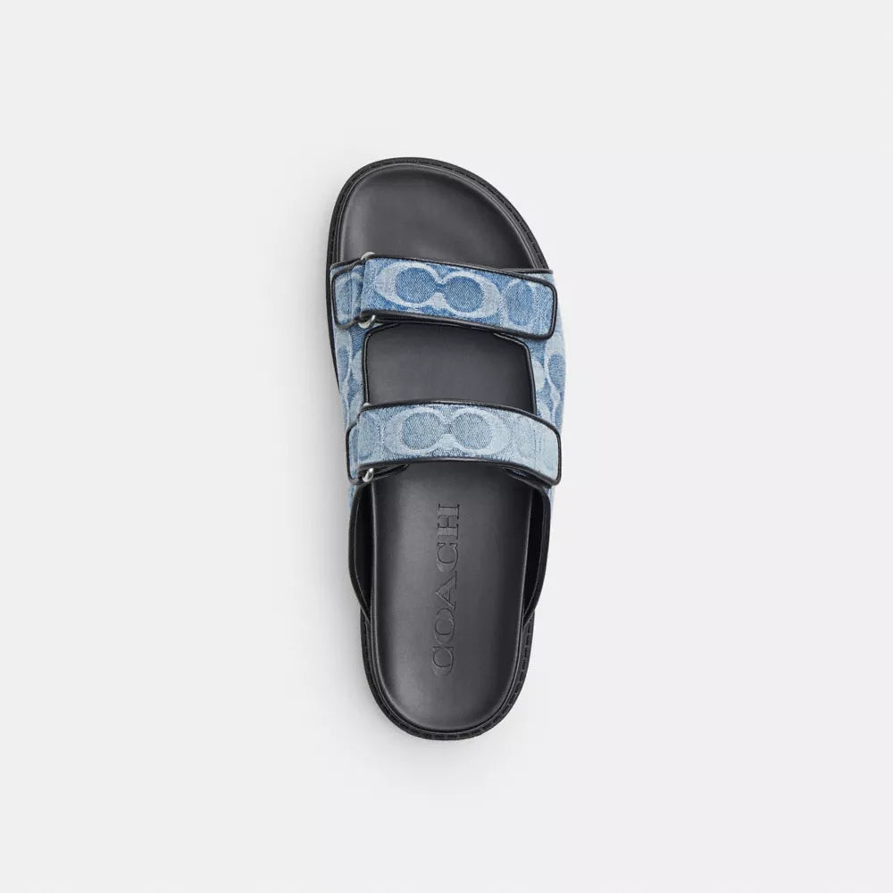 Double Banded Sandal In Signature Denim - Denim/Denim Blue