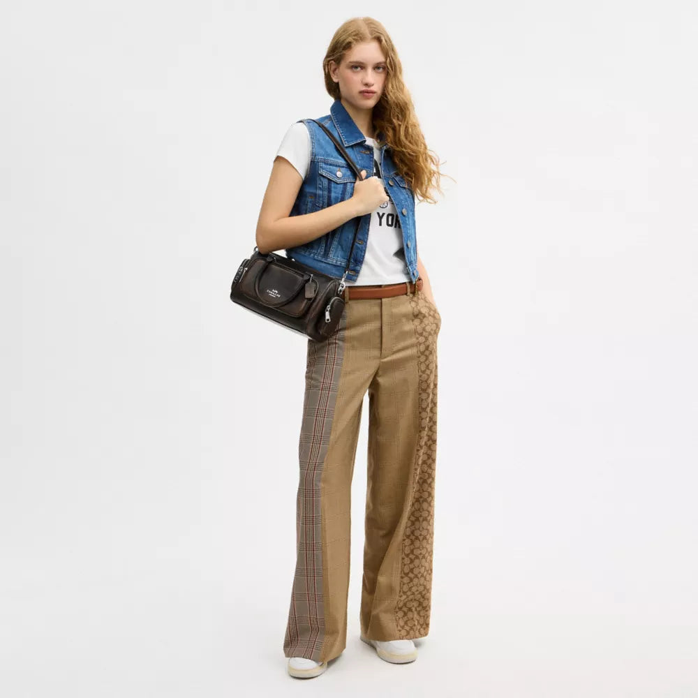 Rowan Satchel Bag With Pockets In Loved Leather - Silver/Black Brown