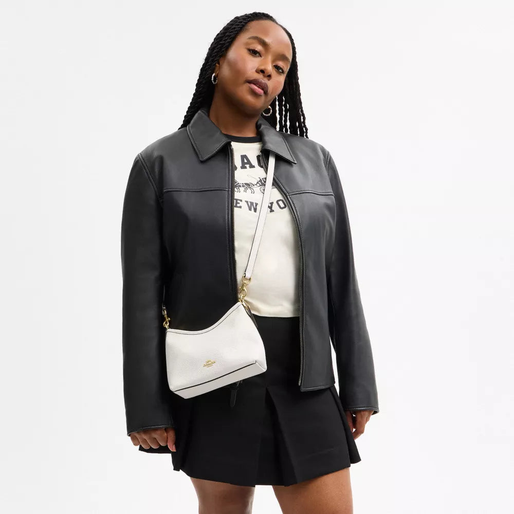 Laurel Small Shoulder Bag - Pebbled Leather/Gold/Chalk
