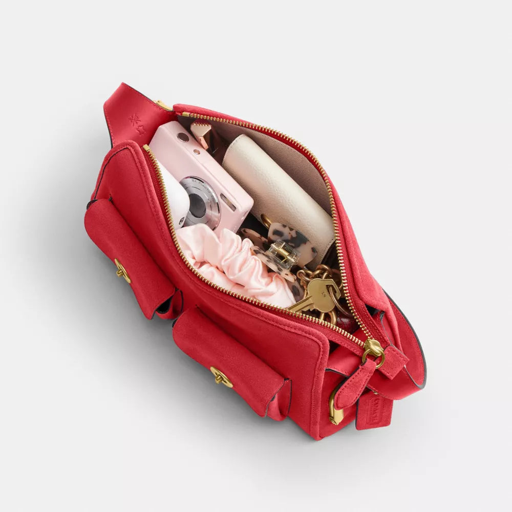 Turnlock Haversack Bag 27 - Suede/Brass/Candy Apple