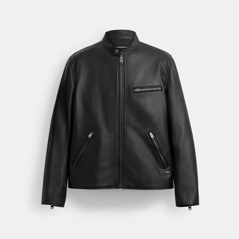 Leather Racer Jacket - Black