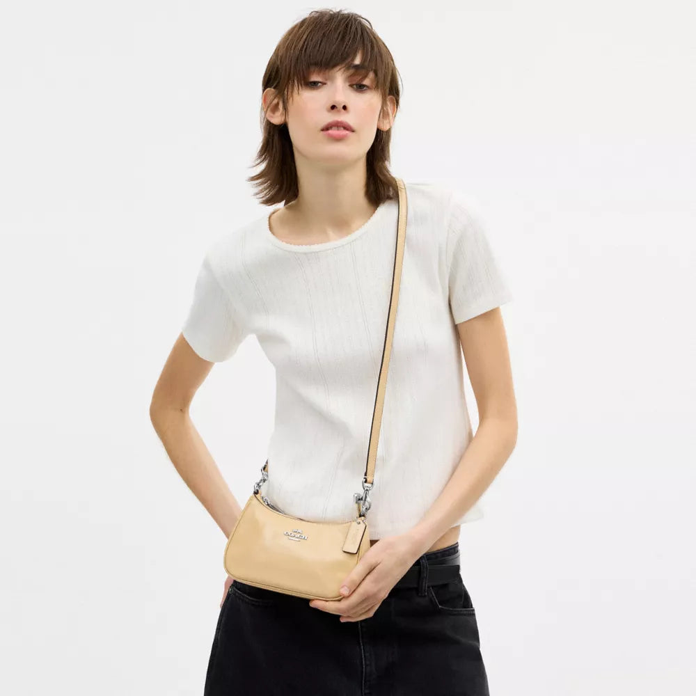 Teri Mini Crossbody Bag With Bows - Crinkle Leather/Silver/Light Sand