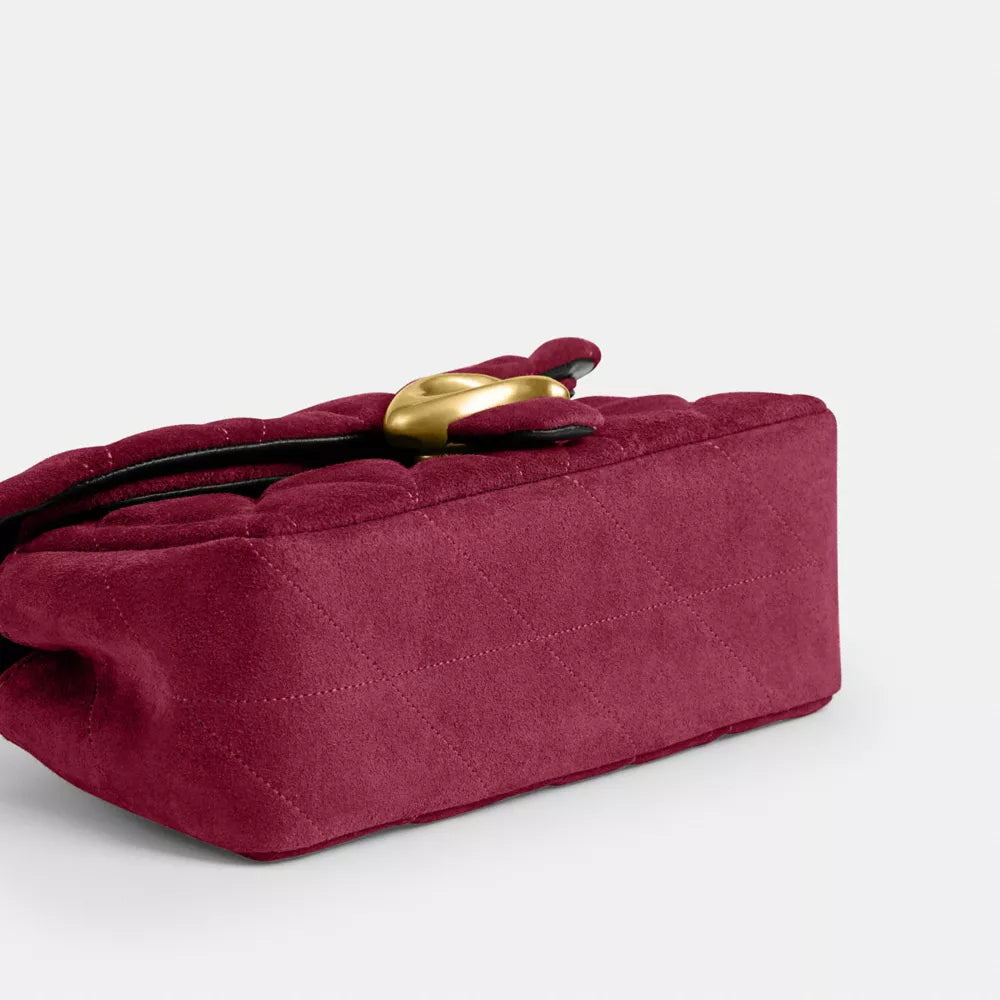 Tabby Shoulder Bag 20 With Quilting - Suede/Brass/Dark Fuchsia