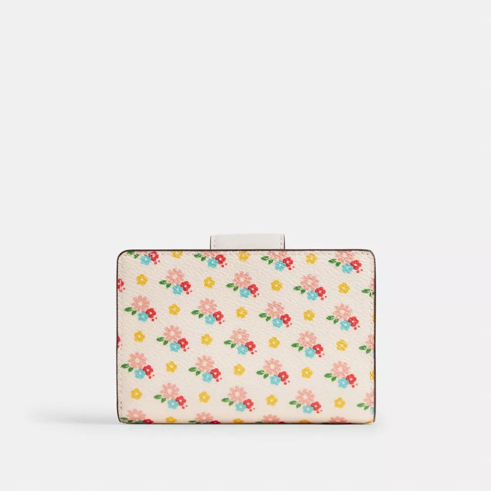 Medium Corner Zip Wallet With Floral Print - Gold/Chalk Multi