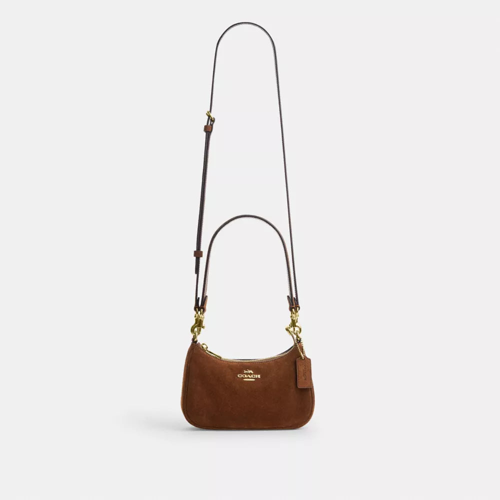 Teri Mini Crossbody Bag - Suede/Gold/Warm Brown