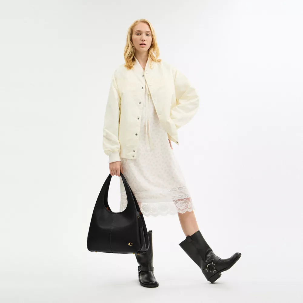 Lana Shoulder Bag - Polished Pebble Leather/Brass/Black
