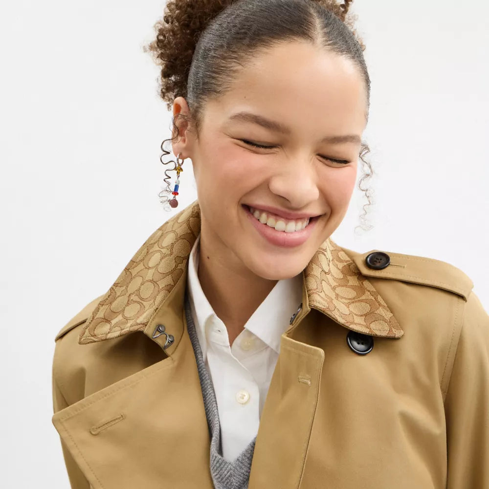Mid Trench Coat With Signature Collar - Khaki