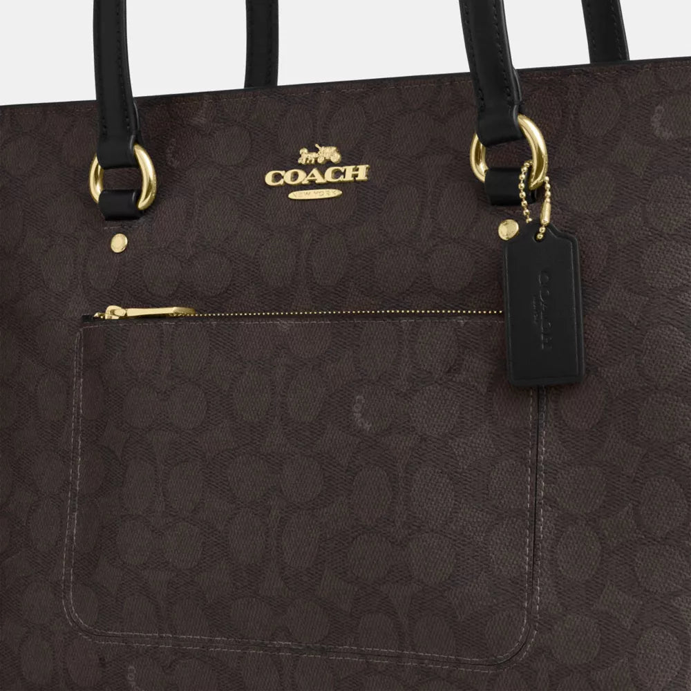 Station Tote Bag In Signature Canvas - Signature Canvas/Gold/Walnut/Black