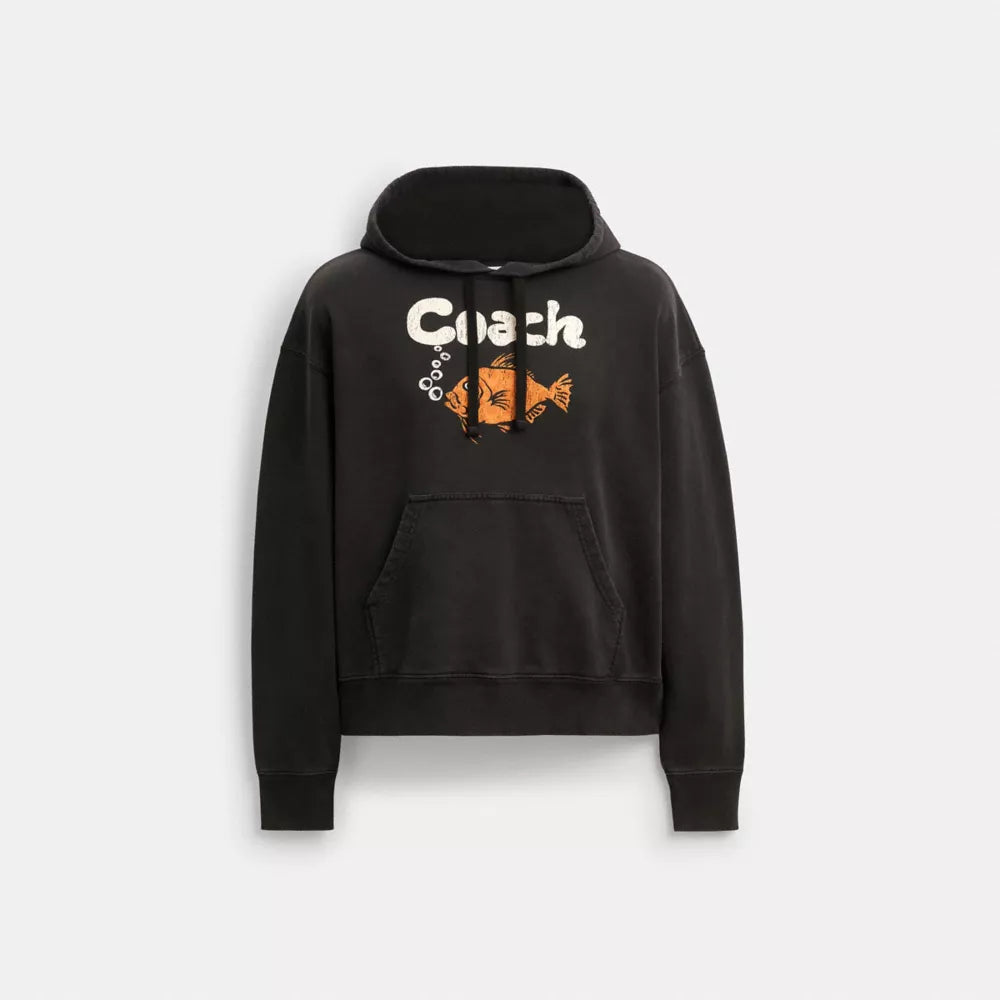 Fish Graphic Hoodie - Black