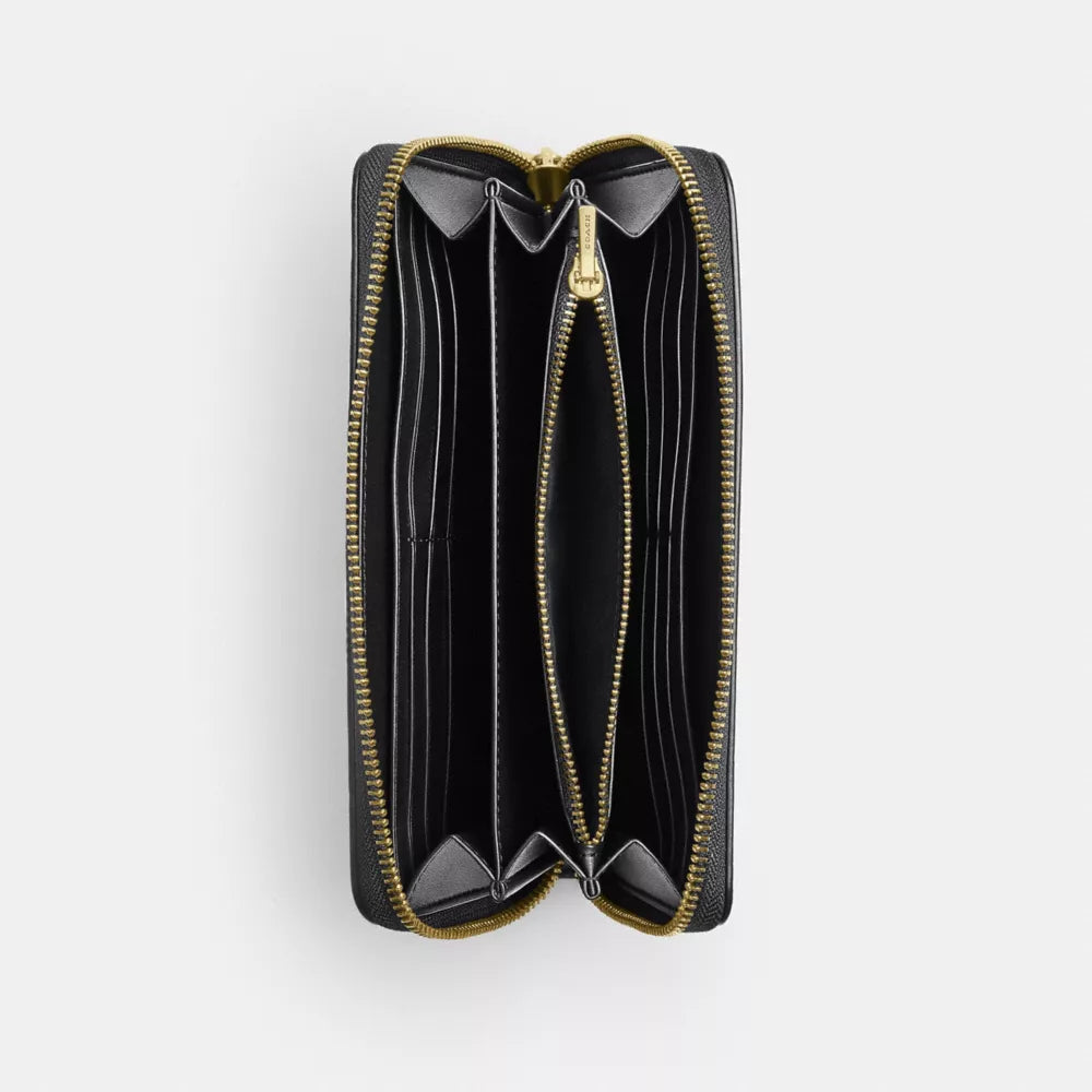 Long Zip Around Wallet - Embossed Crocodile/Gold/Black
