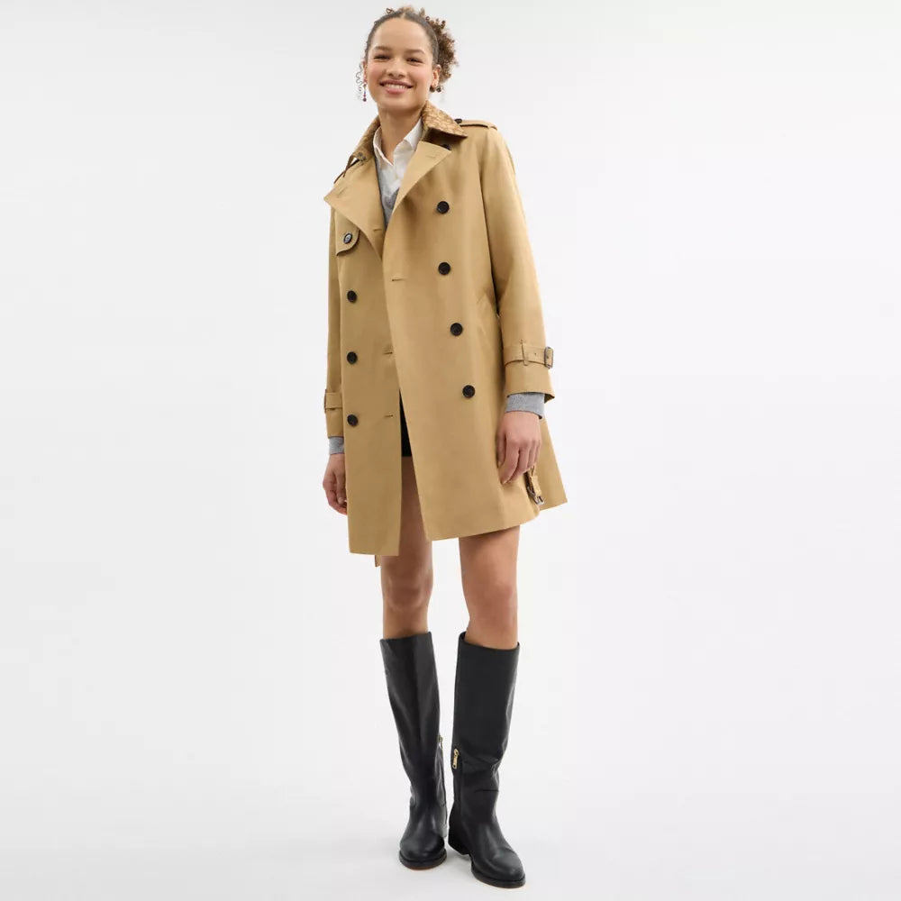 Mid Trench Coat With Signature Collar - Khaki
