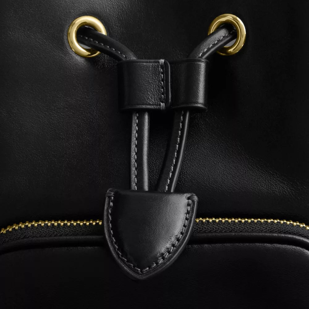 Rowan Bucket Bag With Pocket - Crinkle Leather/Gold/Black