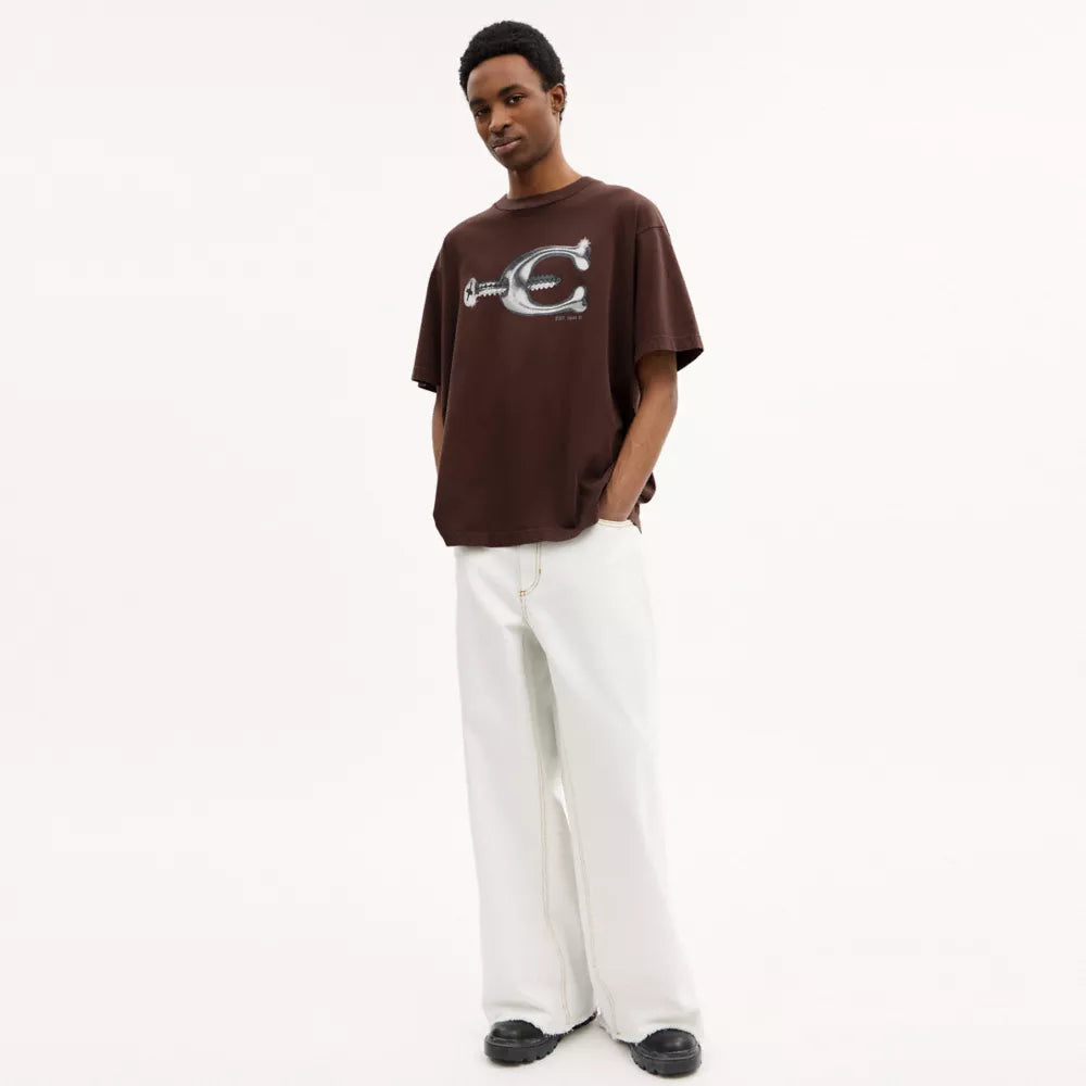 Hardware Relaxed T-Shirt In Organic Cotton - Brown