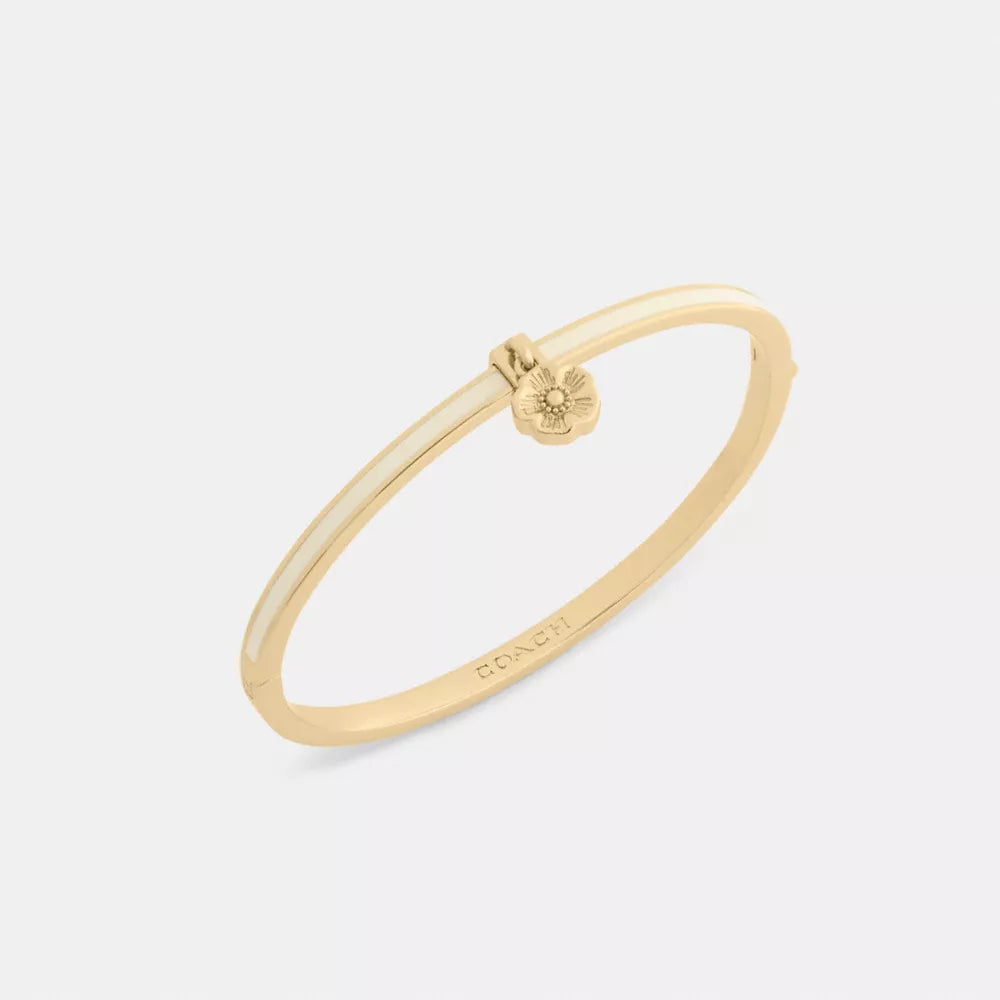 Tea Rose Charm Enamel Thin Hinged Bangle - Gold/Chalk