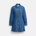 Long Sleeve Denim Dress In Organic Cotton - Medium Blue