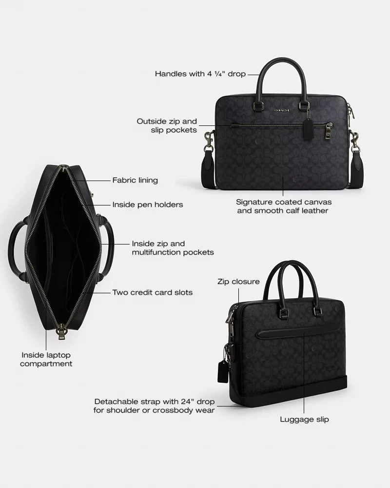 Ethan Slim Brief In Signature Canvas - Signature Canvas/Gunmetal/Charcoal/Black