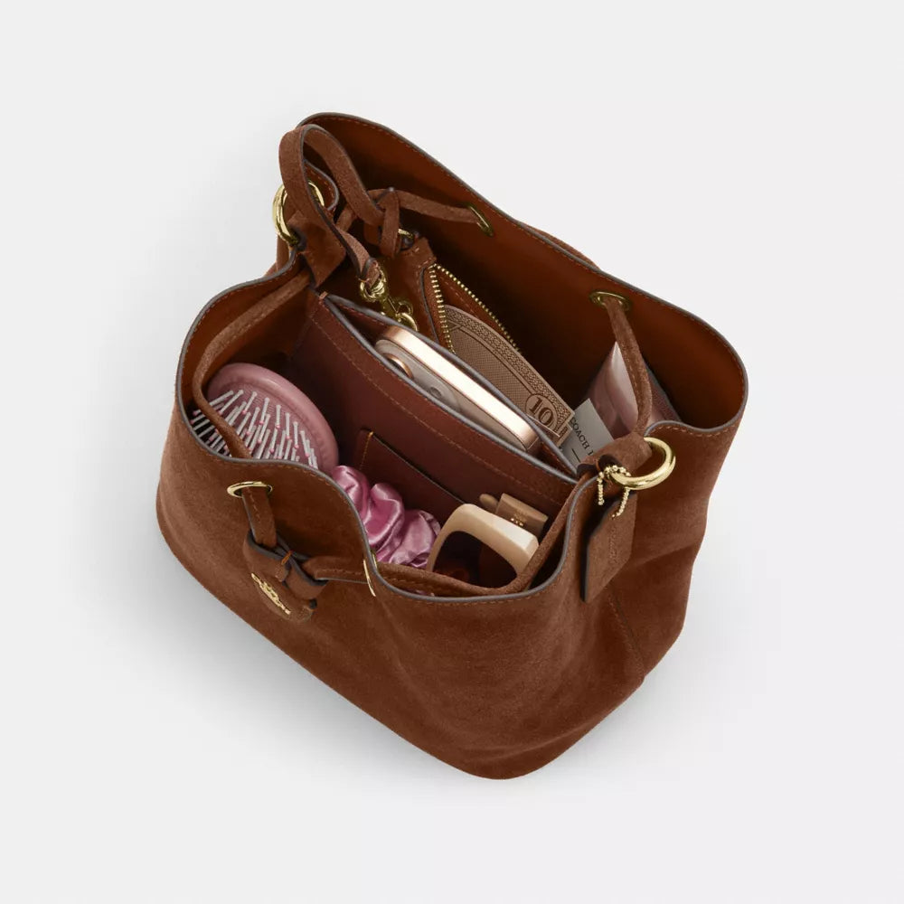 Rowan Bucket Bag - Suede/Gold/Warm Brown