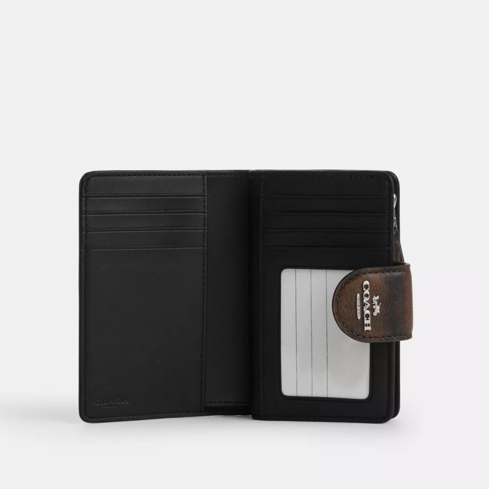 Medium Corner Zip Wallet In Loved Leather - Silver/Black Brown
