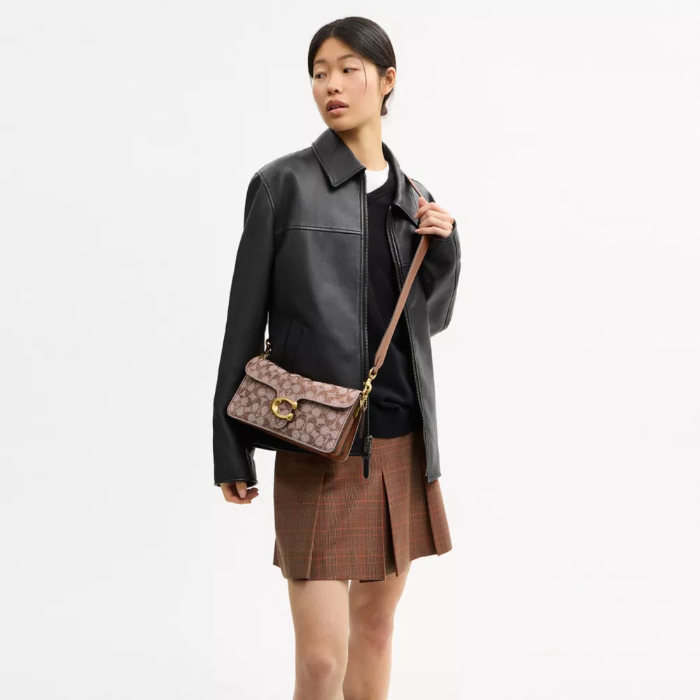 Tabby Shoulder Bag 26 In Crystal Signature Jacquard - Crystal/Brass/MUSHROOM
