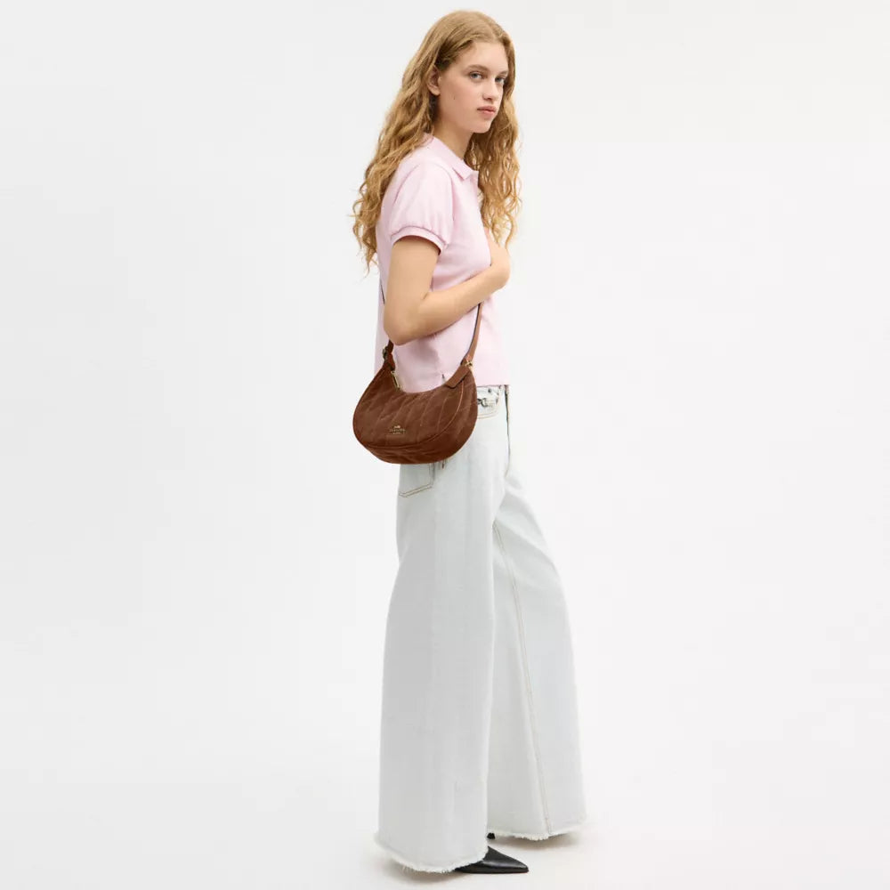 Emily Shoulder Bag With Quilting - Suede/Gold/Warm Brown