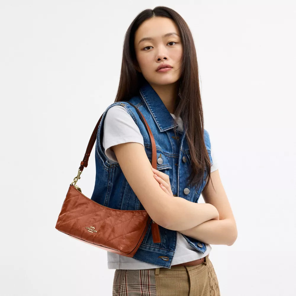 Caitlin Shoulder Bag With Quilting And Charm - Gold/Cinnamon