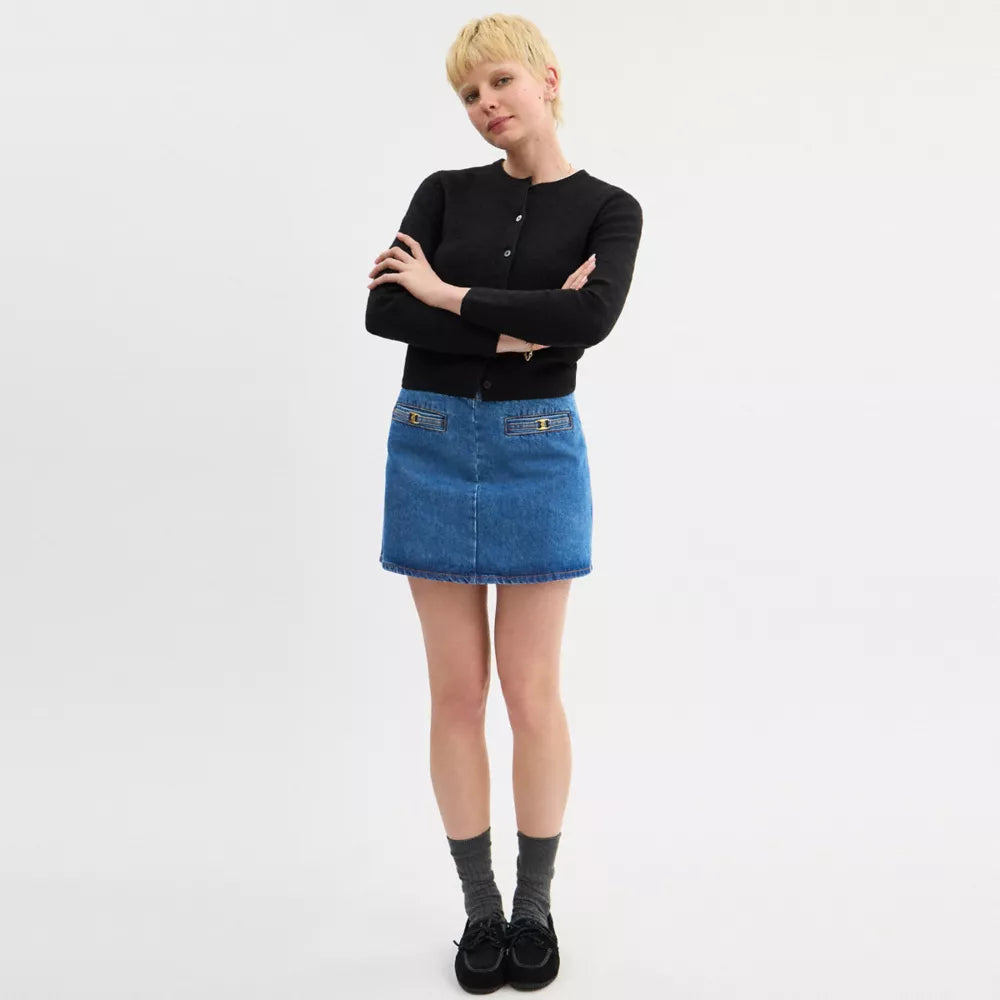 Heritage C Denim Mini Skirt In Organic Cotton - Medium Blue