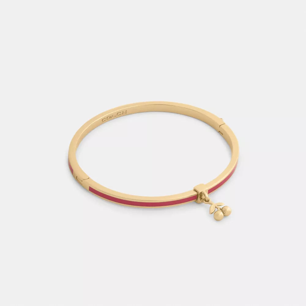 Cherry Charm Enamel Thin Hinged Bangle - Gold/Red