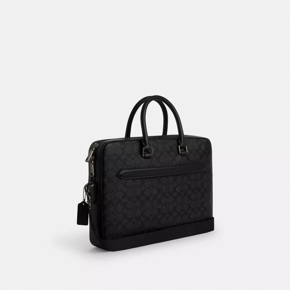 Ethan Slim Brief In Signature Canvas - Signature Canvas/Gunmetal/Charcoal/Black