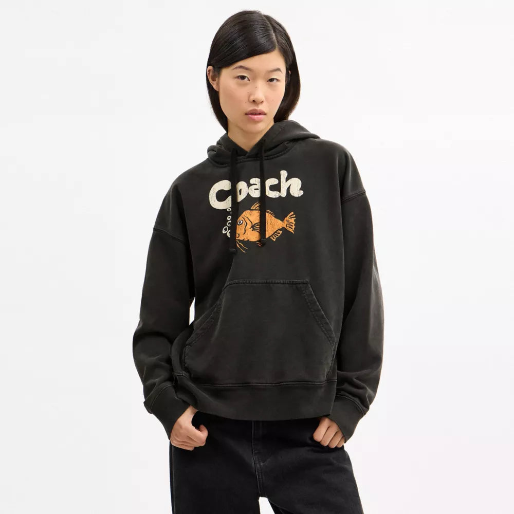 Fish Graphic Hoodie - Black