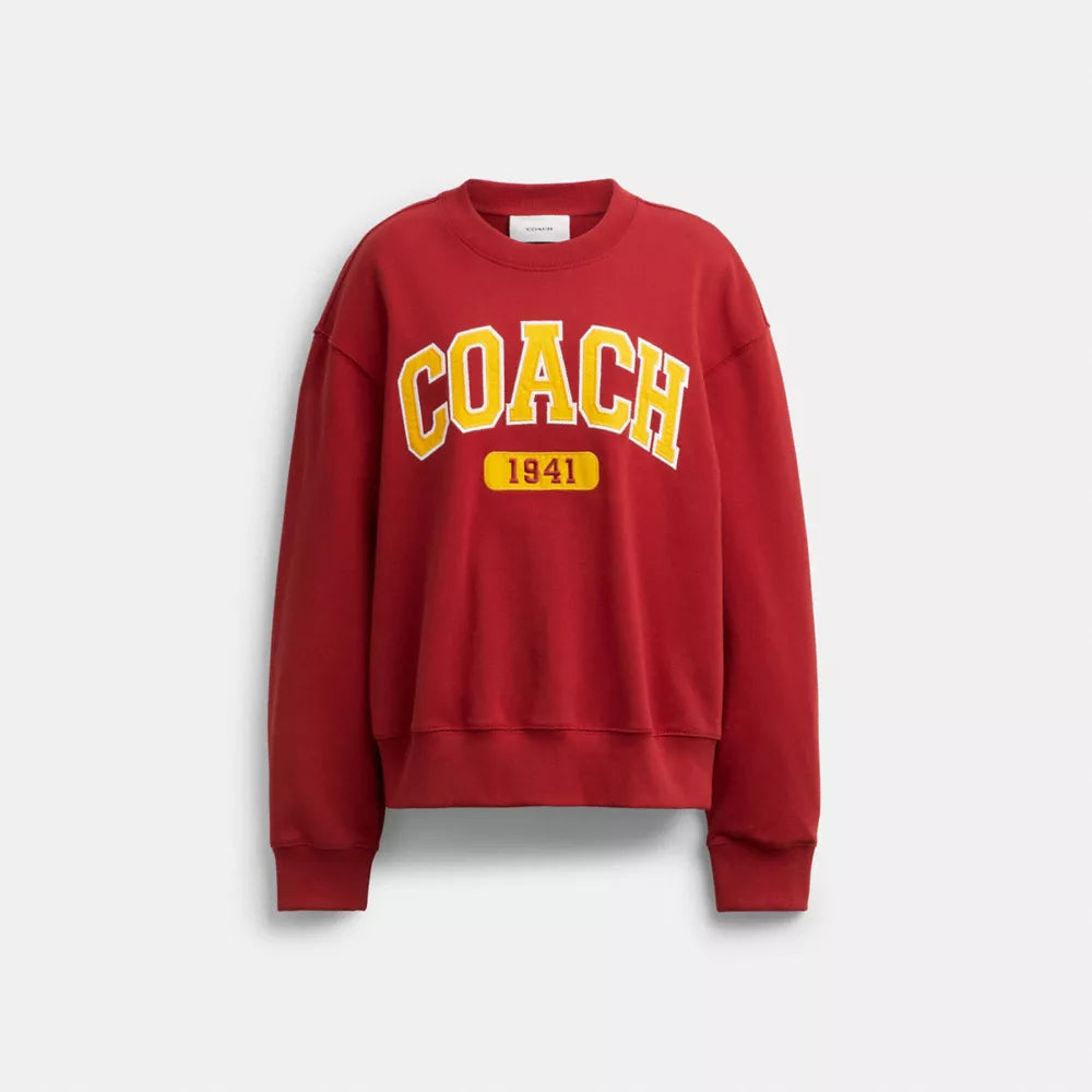 Embroidered Sporty Boyfriend Crewneck Sweatshirt - Savvy Red