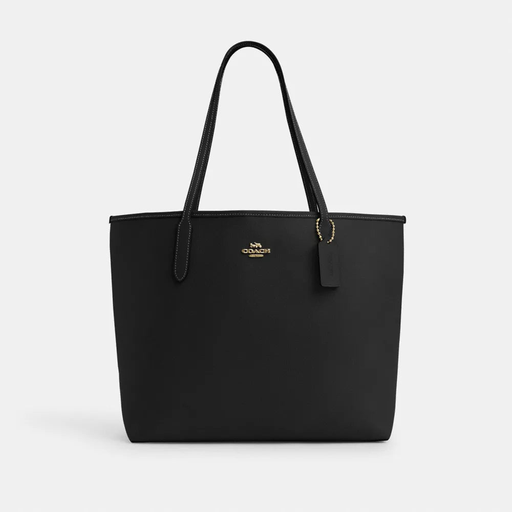 City Tote Bag - Pebbled Leather/Gold/Black