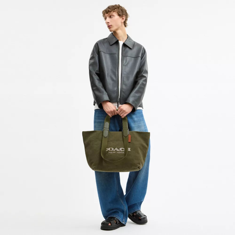 Small Tour Tote Bag In Regenerative Cotton - Silver/OLIVE