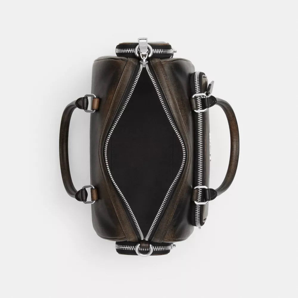 Rowan Satchel Bag With Pockets In Loved Leather - Silver/Black Brown
