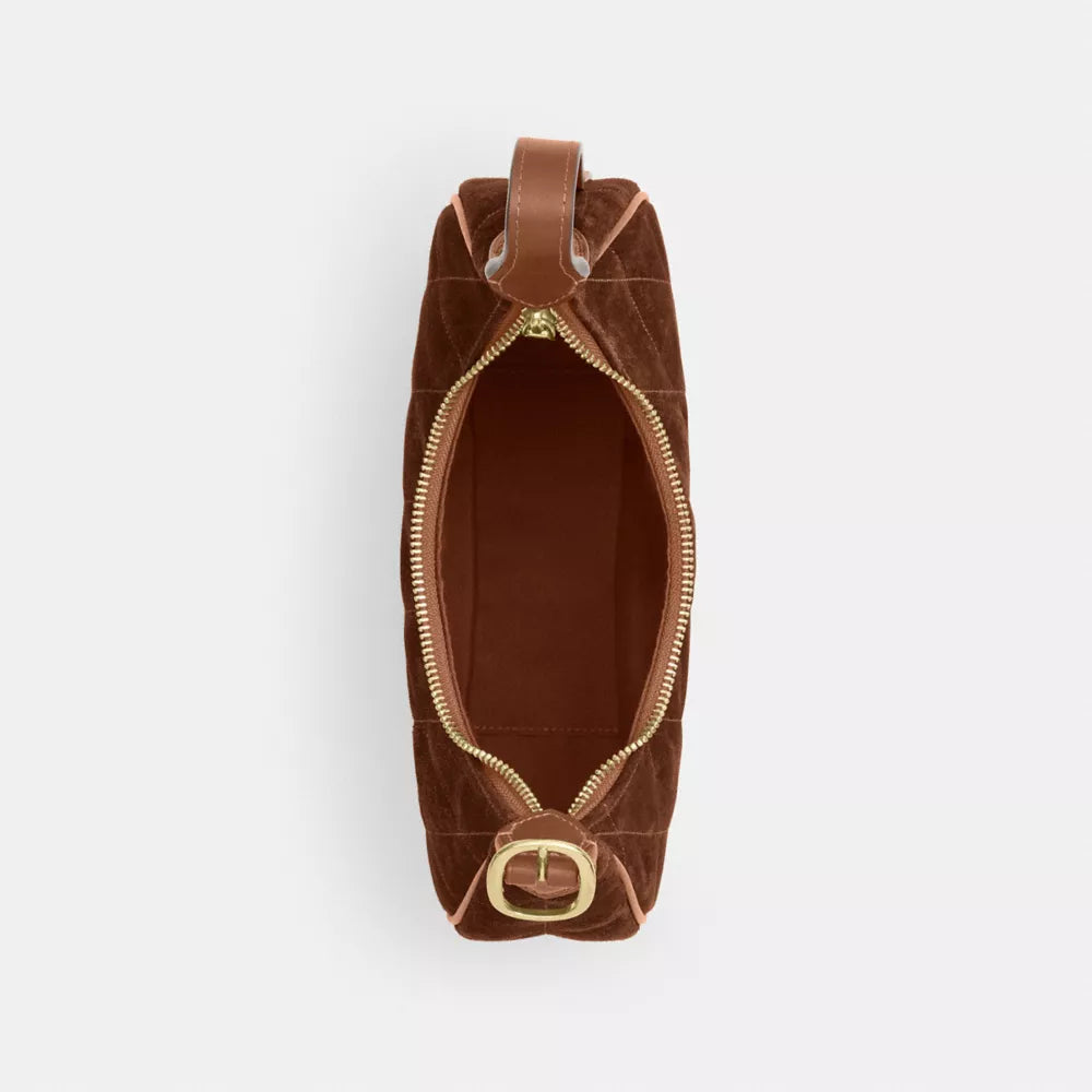 Emily Shoulder Bag With Quilting - Suede/Gold/Warm Brown