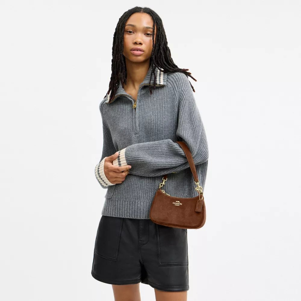 Teri Mini Crossbody Bag - Suede/Gold/Warm Brown