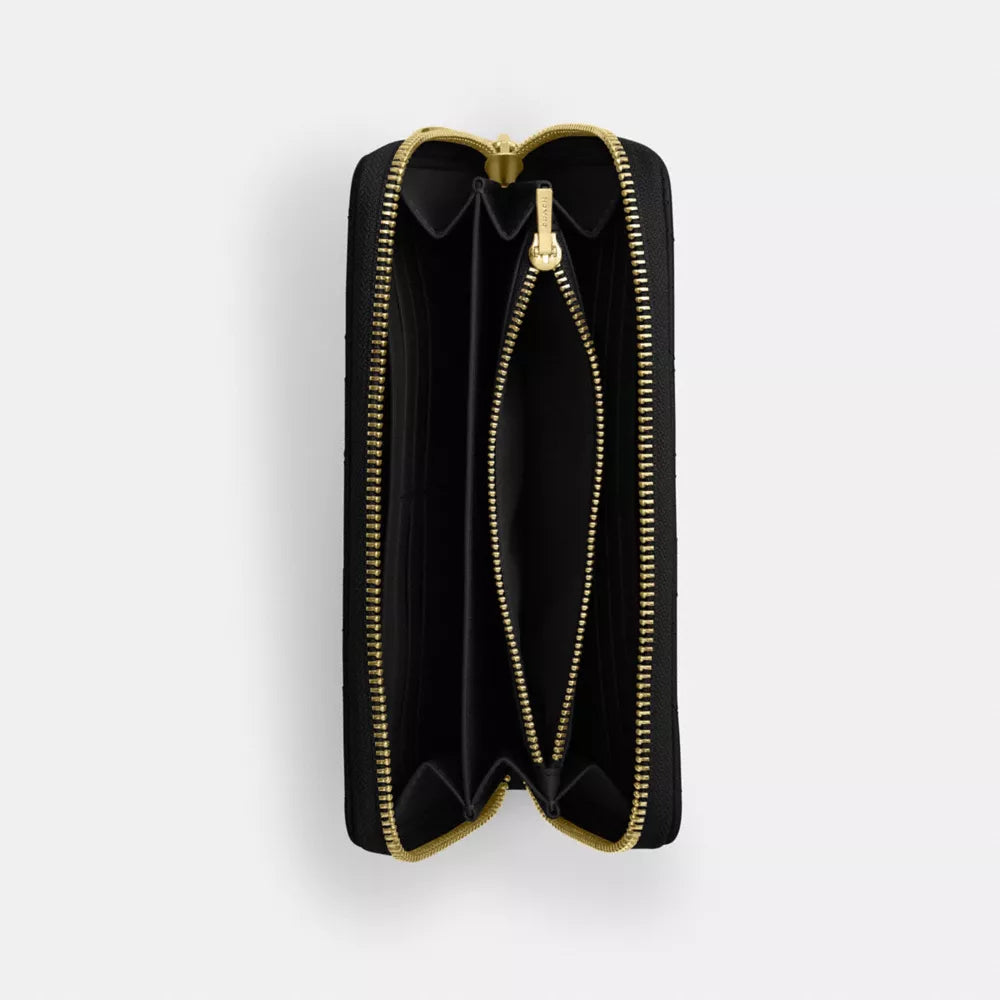 Long Zip Around Wallet With Quilting - Gold/Black