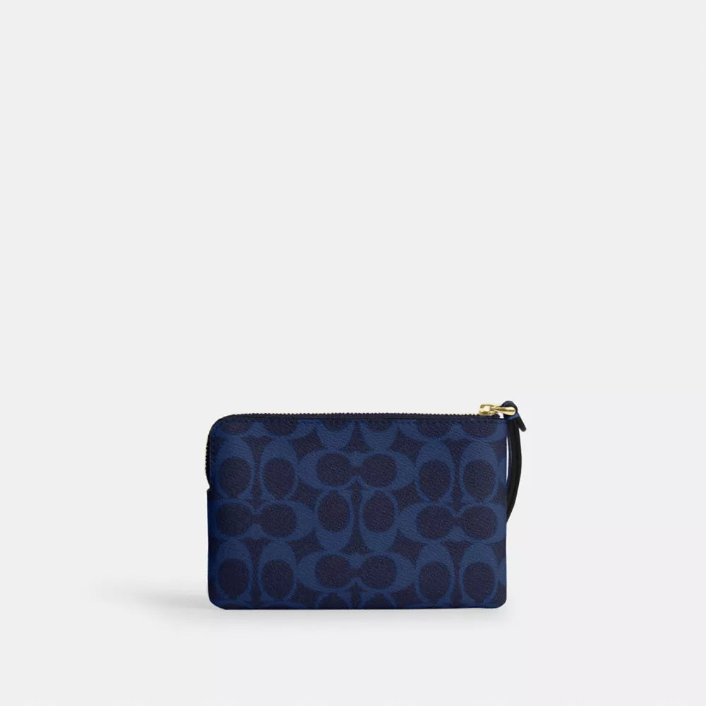 Corner Zip Wristlet In Signature Canvas - Signature Canvas/Gold/Navy