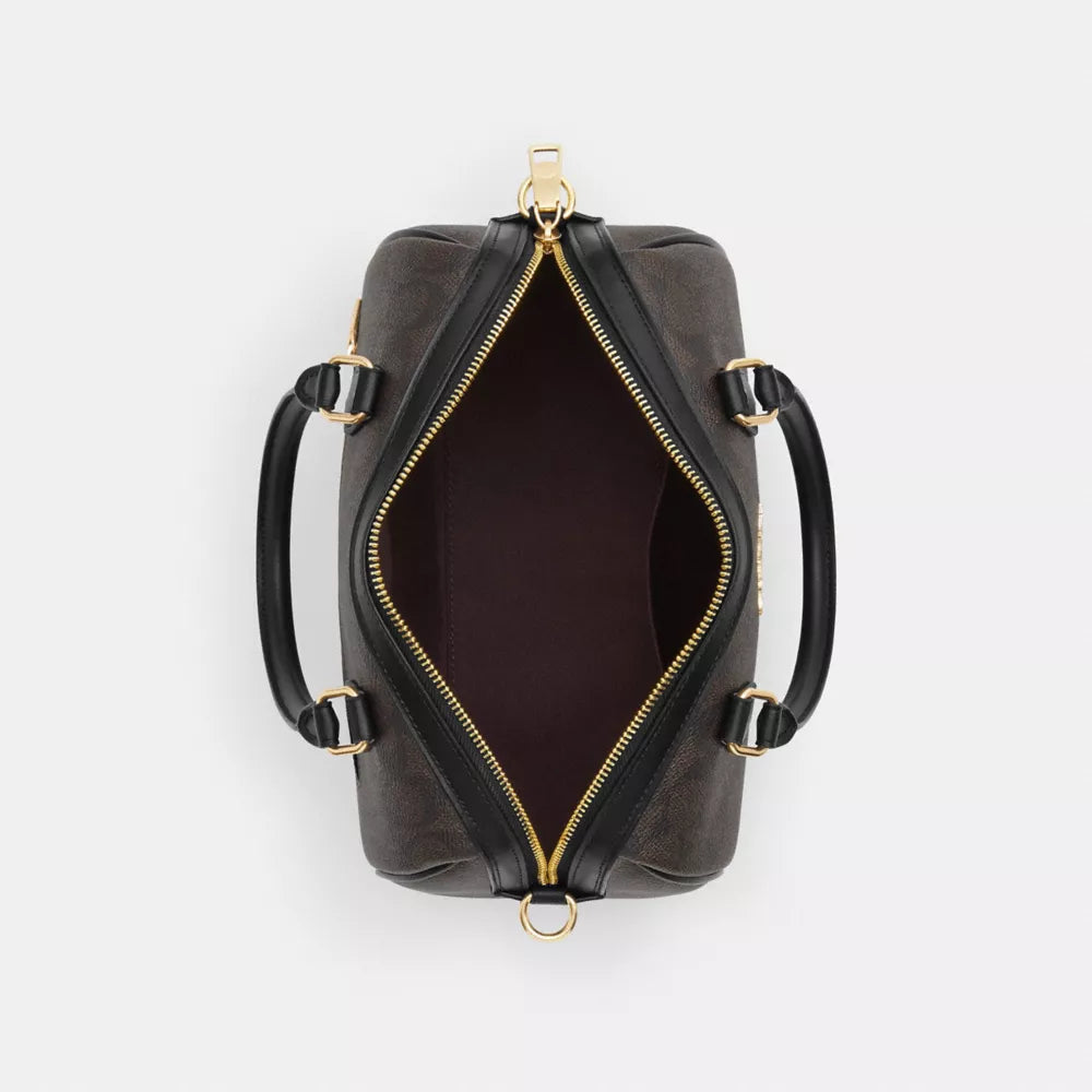 Rowan Satchel Bag In Signature Canvas - Signature Canvas/Gold/Walnut/Black