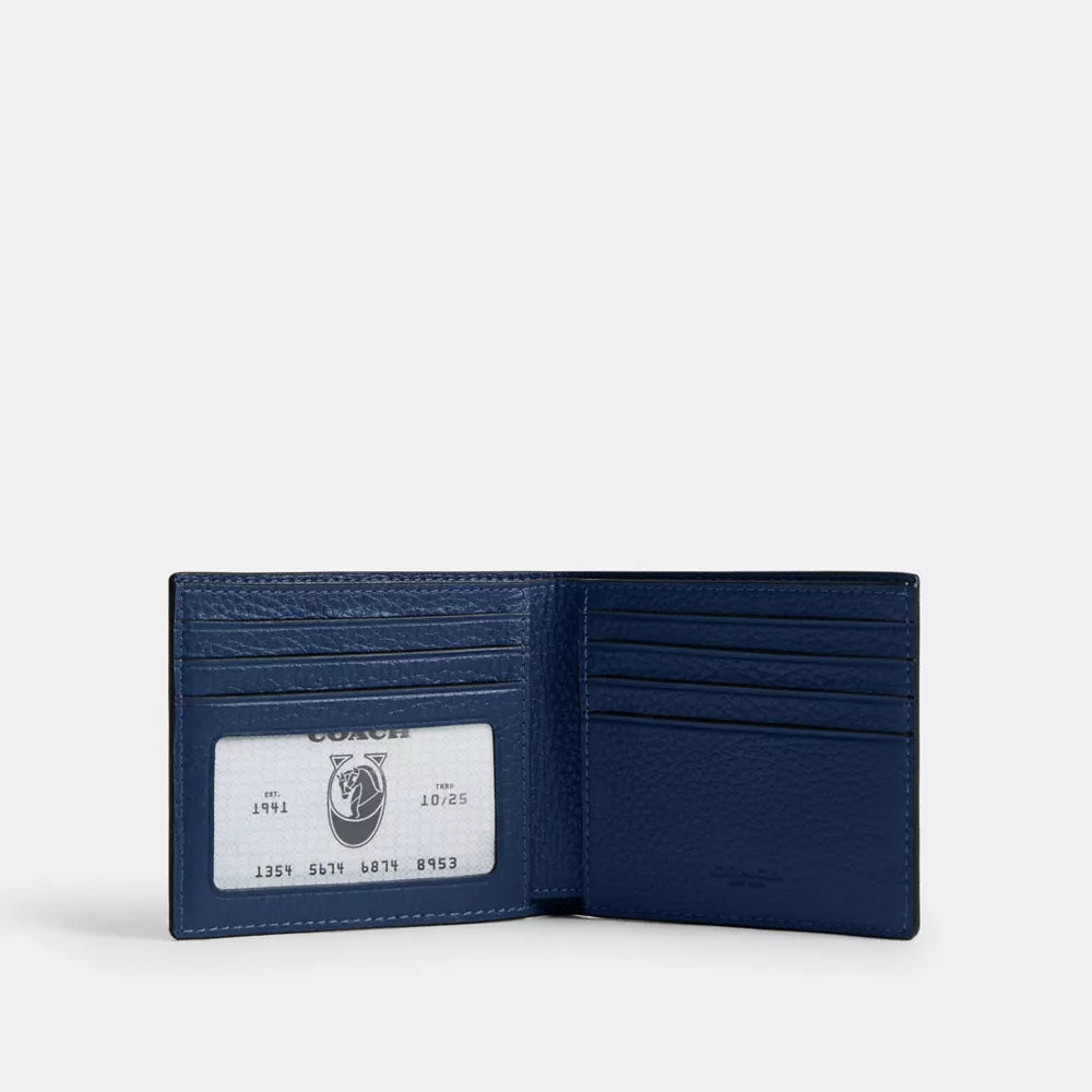 ID Billfold Wallet With Varsity Stripe - Pebbled Leather/Deep Blue Multi