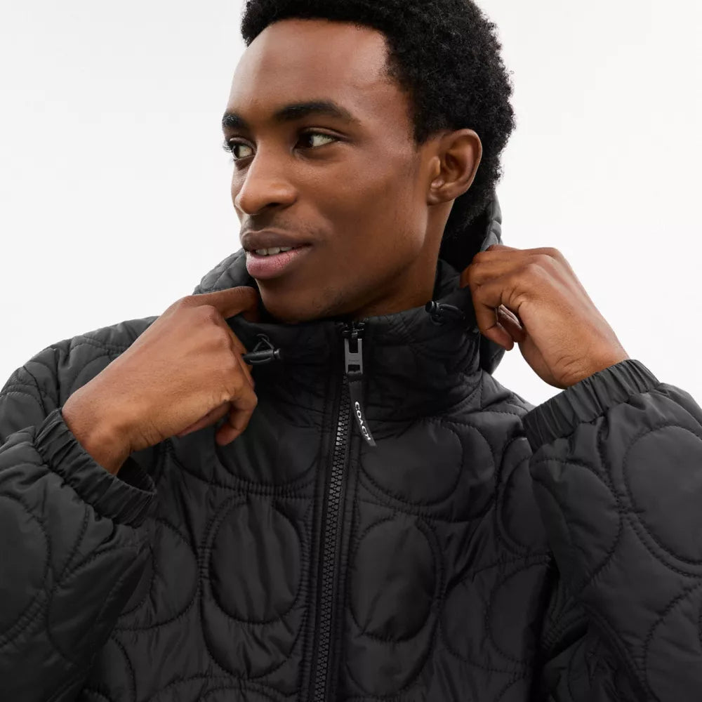 Quilted Signature Puffer Jacket In Recycled Polyester - Black