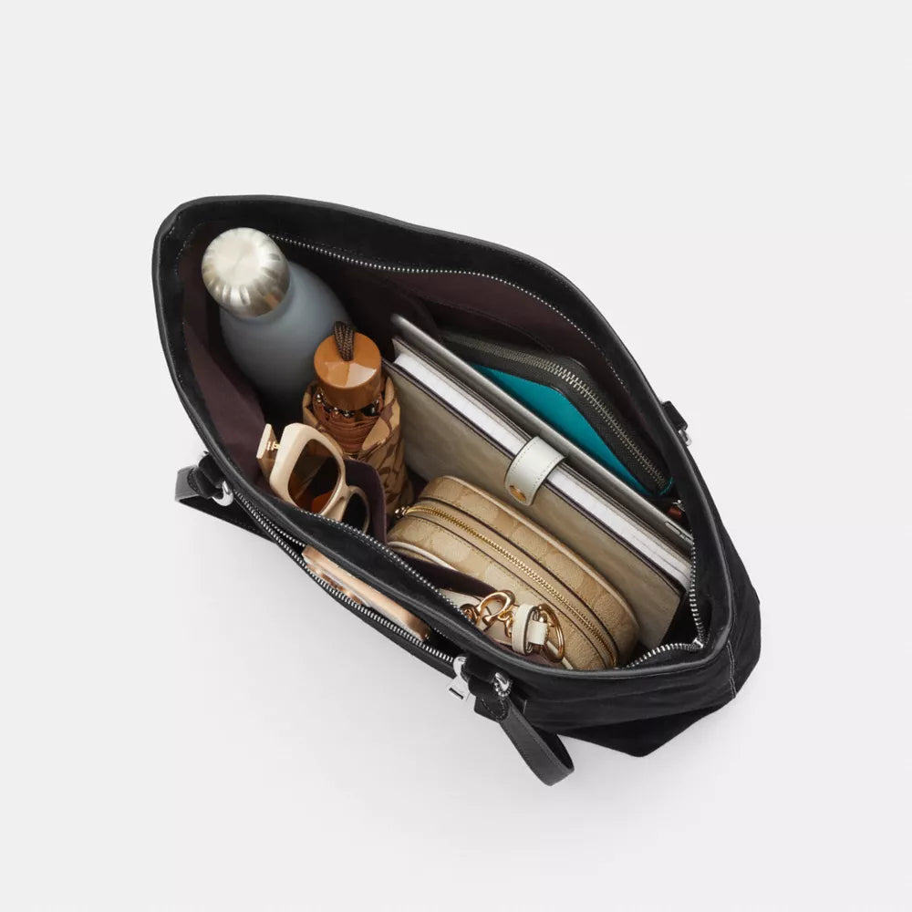 Station Tote Bag - Suede/Silver/Black